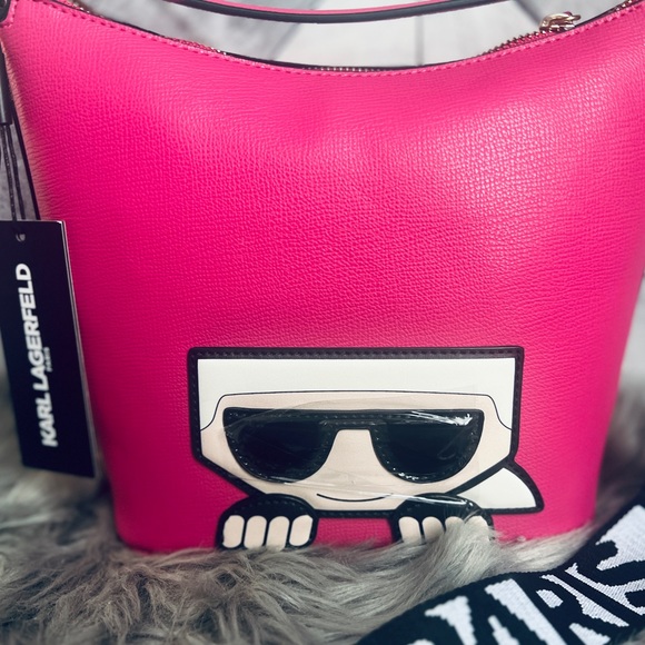 Karl Lagerfeld NWT Paris Maybelle Hobo Two Way Crossbody Bag Purse Fuchsia Pink - Picture 5 of 10